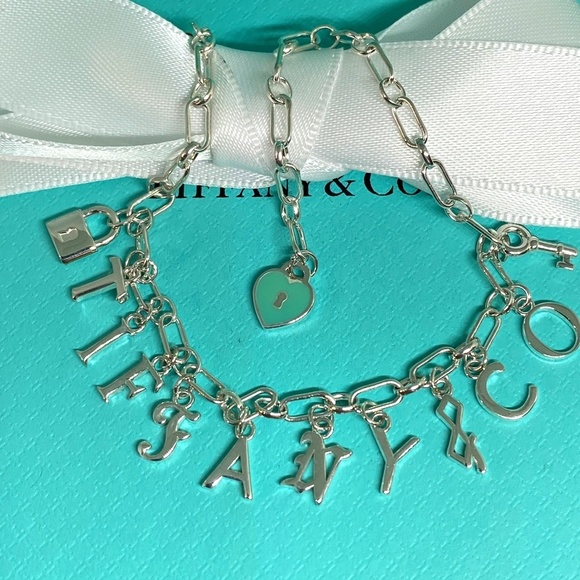 Tiffany & Co. Jewelry - NWT Tiffany & Co. Sterling Silver Letter Charm Bracelet Blue Enamel RETIRED